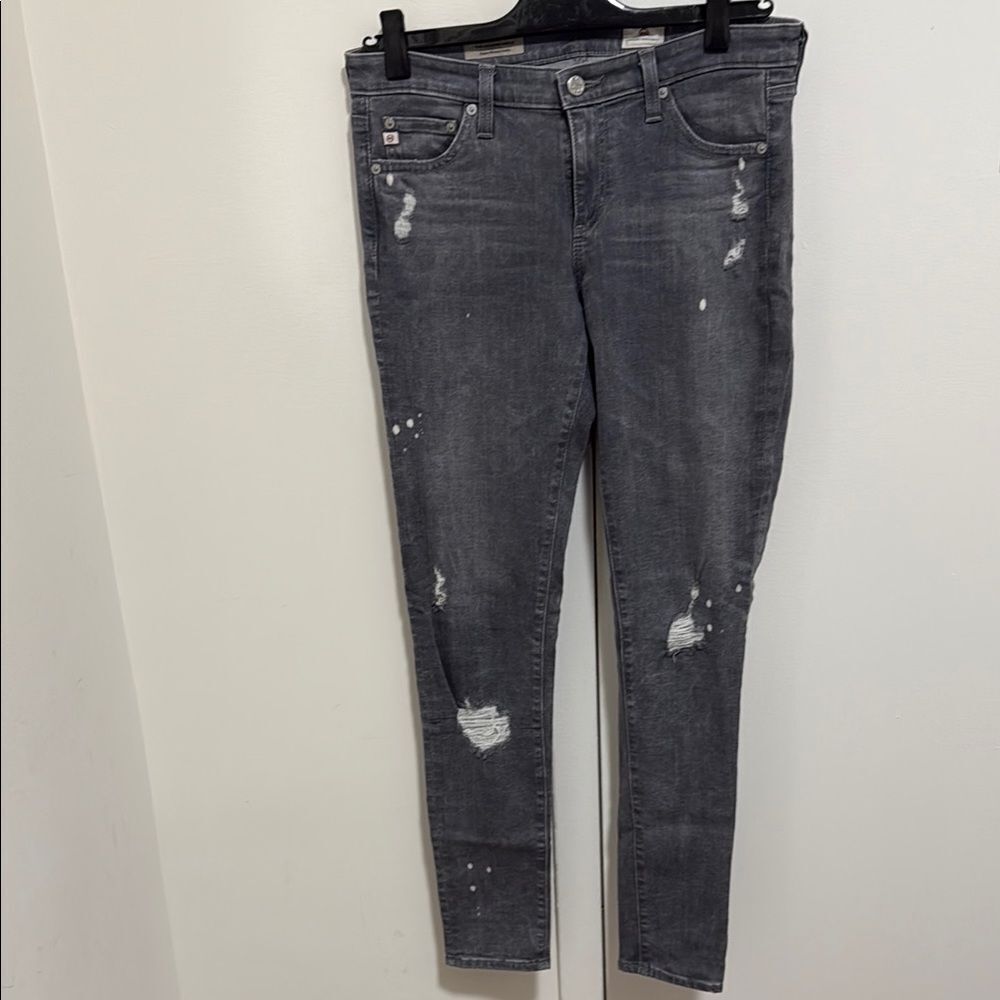 Adiano Goldschmied Gray Distressed Super Skinny Legging Ankle Jeans.